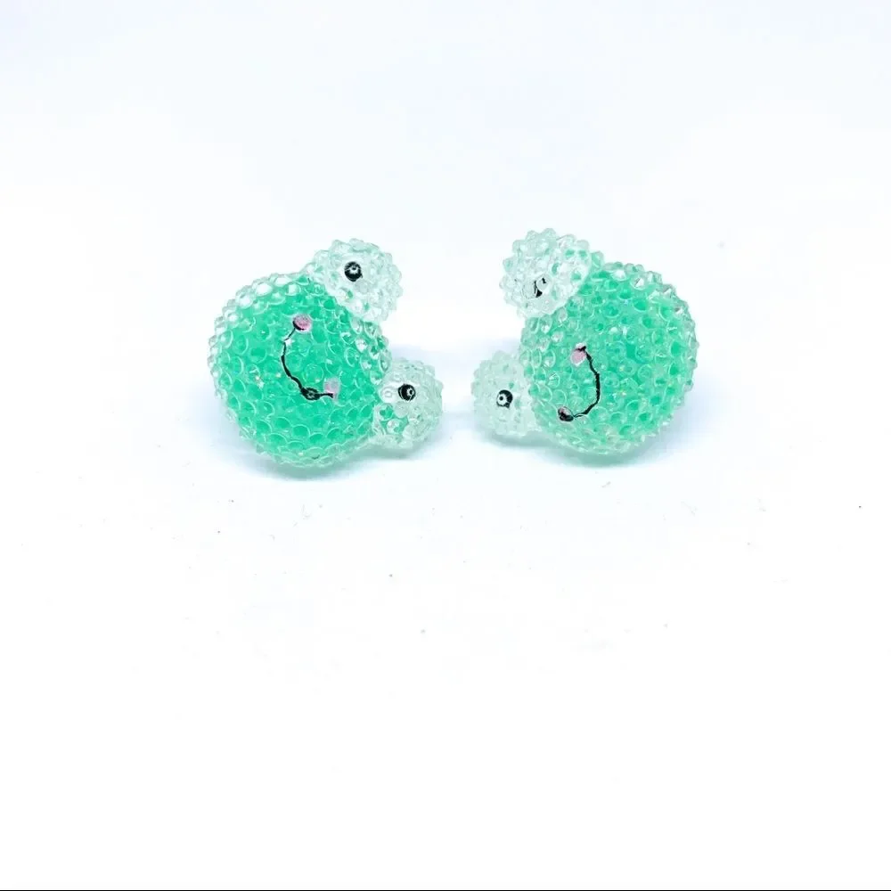 NWT Green Frog S915 Silver Post Earring
